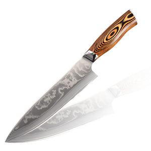 Damascus handmade carbon chef knife wood handle