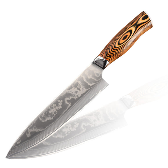 Damascus handmade carbon chef knife wood handle